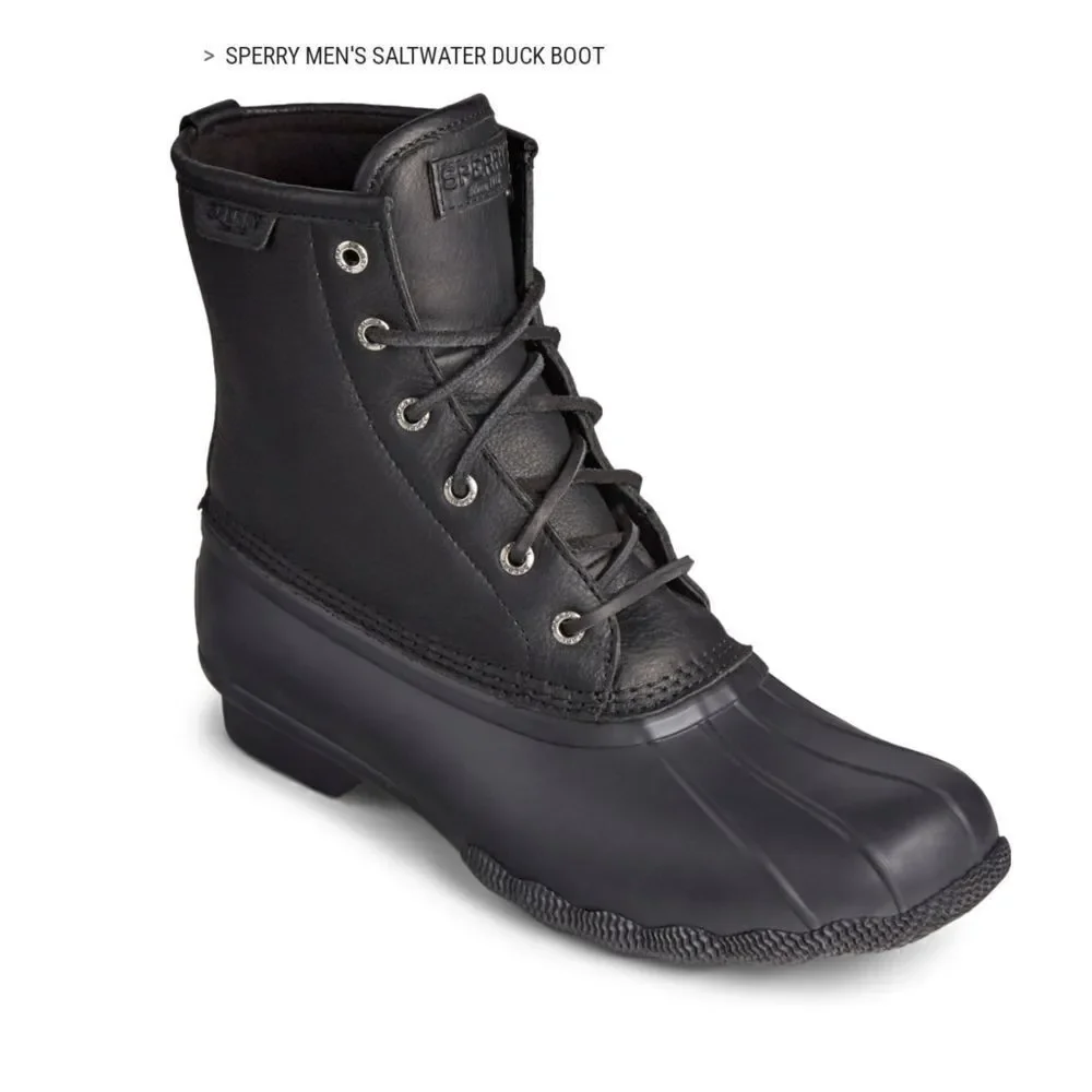 Sperry Size 11.5 M SALTWATER Black on Black Leather Duck Boots New Men's Shoes